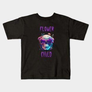 Flower Child Groovy Skull Halloween Kids T-Shirt